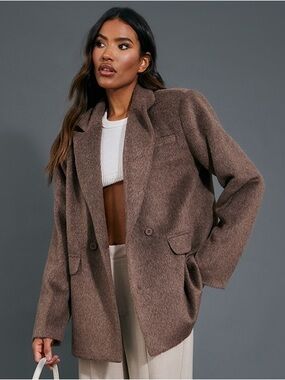 PLT OATMEAL BRUSHED WOOL LOOK OVERSIZED BLAZER